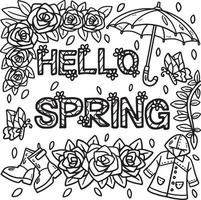 Hello Spring Coloring Page for Kids vector