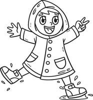 Spring Kid Wearing Raincoat Isolated Coloring Page vector