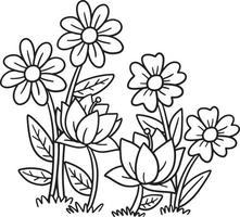 página para colorear aislada de flores de primavera para niños vector