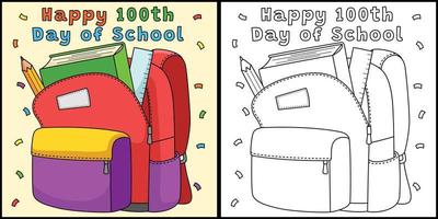 100th Day Of School Bag Coloring Page Illustration vector