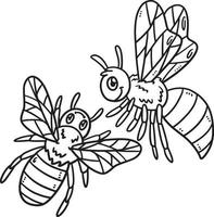 primavera dos abejas aislado página para colorear para niños vector