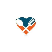 Fresh food heart shape concept logo template. Food logo with, spoon, knife, and fork. Healthy food logo template vector