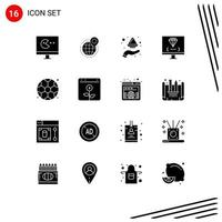 16 Thematic Vector Solid Glyphs and Editable Symbols of development computer world coding india Editable Vector Design Elements