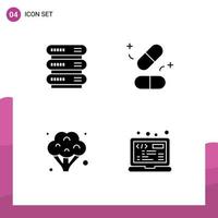 Pictogram Set of 4 Simple Solid Glyphs of computing food storage tablets coding Editable Vector Design Elements