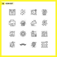 Set of 16 Commercial Outlines pack for computers environment wedding ecology time Editable Vector Design Elements