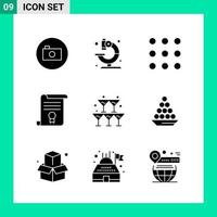 Pack of 9 Solid Style Icon Set Glyph Symbols for print Creative Signs Isolated on White Background 9 Icon Set vector