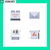 Pictogram Set of 4 Simple Flat Icons of calendar envelope roasted turkey contact ebook Editable Vector Design Elements