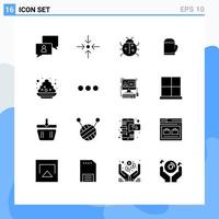 Pictogram Set of 16 Simple Solid Glyphs of plate cold insect warm glove Editable Vector Design Elements