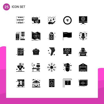Solid Glyph Pack of 25 Universal Symbols of setting pointer care mouse protection Editable Vector Design Elements