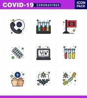 9 Filled Line Flat Color Coronavirus disease and prevention vector icon online check medical tablet health viral coronavirus 2019nov disease Vector Design Elements