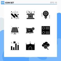 User Interface Pack of 9 Basic Solid Glyphs of solar battery instrument robotics electronics Editable Vector Design Elements