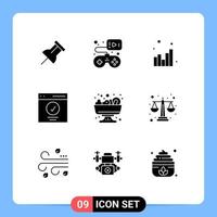 User Interface Pack of 9 Basic Solid Glyphs of food user chart success interface Editable Vector Design Elements