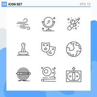 iconos de estilo moderno de 9 líneas delinean símbolos para uso general signo de icono de línea creativa aislado sobre fondo blanco paquete de 9 iconos vector