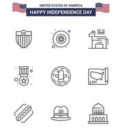 Big Pack of 9 USA Happy Independence Day USA Vector Lines and Editable Symbols of celebration american american military badge Editable USA Day Vector Design Elements