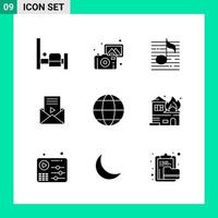 Pack of 9 Solid Style Icon Set Glyph Symbols for print Creative Signs Isolated on White Background 9 Icon Set vector