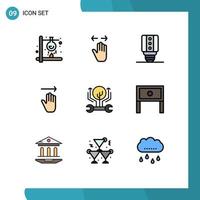 Group of 9 Filledline Flat Colors Signs and Symbols for development gestures right arrow light Editable Vector Design Elements