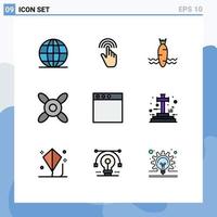 Set of 9 Modern UI Icons Symbols Signs for window app tap fan spring Editable Vector Design Elements