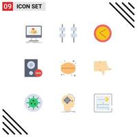 Set of 9 Commercial Flat Colors pack for dessert remove interface hardware devices Editable Vector Design Elements