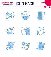 Coronavirus Prevention Set Icons 9 Blue icon such as gestures laboratory antivirus lab chemistry viral coronavirus 2019nov disease Vector Design Elements