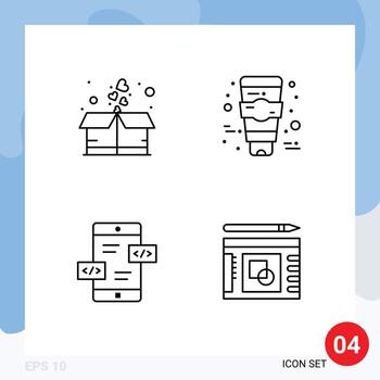 Pictogram Set of 4 Simple Filledline Flat Colors of box div package skin care graph Editable Vector Design Elements