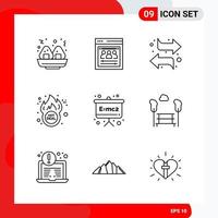 conjunto creativo de 9 iconos de contorno universal aislado sobre fondo blanco vector