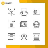 9 Icon Set Line Style Icon Pack Outline Symbols isolated on White Backgound for Responsive Website Designing vector