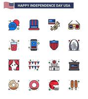 Editable Vector Line Pack of USA Day 16 Simple Flat Filled Lines of drink usa flag imerican sunglasses Editable USA Day Vector Design Elements