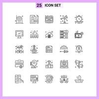 Stock Vector Icon Pack of 25 Line Signs and Symbols for telescope science file astronomy learning Editable Vector Design Elements