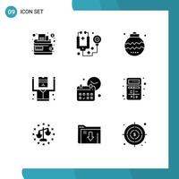 Group of 9 Modern Solid Glyphs Set for date security christmas prisoner arrested Editable Vector Design Elements