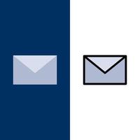 iconos de mensajes de correo electrónico planos y llenos de línea conjunto de iconos vector fondo azul