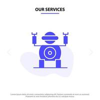 nuestros servicios robot tecnología juguete glifo sólido icono plantilla de tarjeta web vector