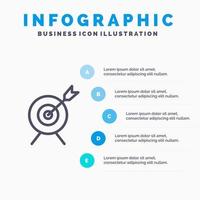 Target Aim Goal Line icon with 5 steps presentation infographics Background vector