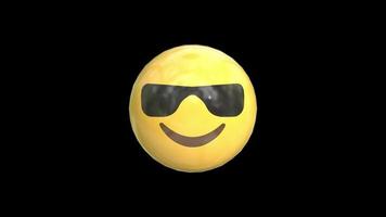 3d sorridente viso con occhiali da sole giallo emoji animazione video