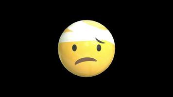 3d ansikte med huvud bandage gul emoji animering video
