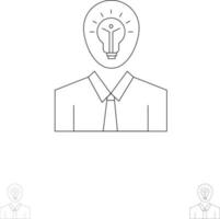 Man Idea Success Light Growth Bold and thin black line icon set vector