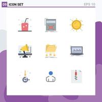 Modern Set of 9 Flat Colors Pictograph of speaker business web sunshine sun Editable Vector Design Elements