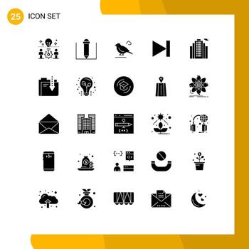 Solid Glyph Pack of 25 Universal Symbols of real building british next forward Editable Vector Design Elements