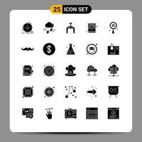 Group of 25 Solid Glyphs Signs and Symbols for electronic data rainy computer gas Editable Vector Design Elements