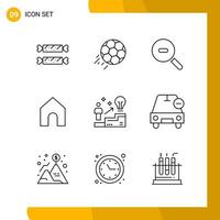 9 Icon Set Line Style Icon Pack Outline Symbols isolated on White Backgound for Responsive Website Designing Creative Black Icon vector background