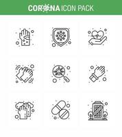 9 Line coronavirus epidemic icon pack suck as care washing protection medical love viral coronavirus 2019nov disease Vector Design Elements