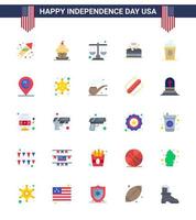 USA Happy Independence DayPictogram Set of 25 Simple Flats of cake music thanksgiving instrument scale Editable USA Day Vector Design Elements