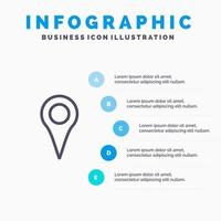 icono de línea de pin de mapa de ubicación de ubicación geográfica con fondo de infografía de presentación de 5 pasos vector