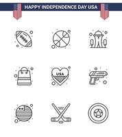 Set of 9 USA Day Icons American Symbols Independence Day Signs for heart shop building packages bag Editable USA Day Vector Design Elements