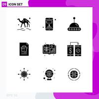 Solid Glyph Pack of 9 Universal Symbols of book report science file corporate Editable Vector Design Elements