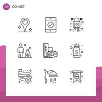 Pack of 9 creative Outlines of serve play security joystick game Editable Vector Design Elements