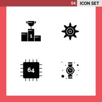 Pack of 4 Modern Solid Glyphs Signs and Symbols for Web Print Media such as bowl devices cup gear hardware Editable Vector Design Elements