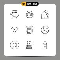 9 User Interface Outline Pack of modern Signs and Symbols of rulers measurement chemistry back arrow Editable Vector Design Elements