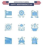 usa feliz día de la independencia pictograma conjunto de 9 azules simples de hito signo puerta estrella hombres editable día de estados unidos elementos de diseño vectorial vector