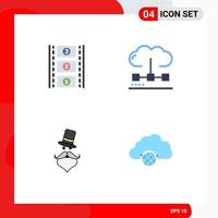 Set of 4 Commercial Flat Icons pack for film reel hipster cloud media santa clause Editable Vector Design Elements