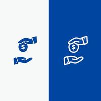 Bribe Bribery Bureaucracy Corrupt Line and Glyph Solid icon Blue banner Line and Glyph Solid icon Blue banner vector